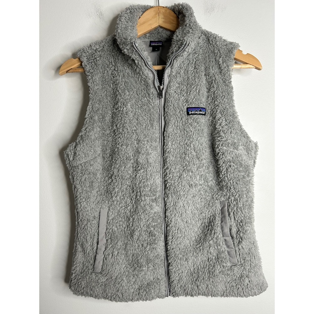 Patagonia Los Gatos Vest Jacket Womens M Gray Fuzzy Deep Pile Fleece Hiking Soft